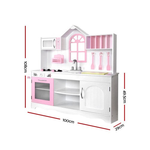 Keezi Kids Wooden Kitchen Play Set - White & Pink