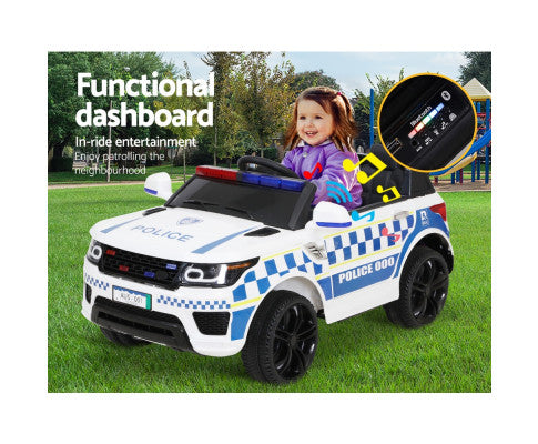 Rigo Kids Ride On Car Inspired Patrol Police Electric Powered Toy Cars White