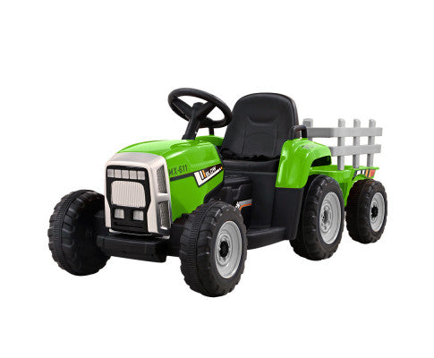 Rigo Ride On Car Tractor Trailer Toy Kids Electric Cars 12V Battery Green