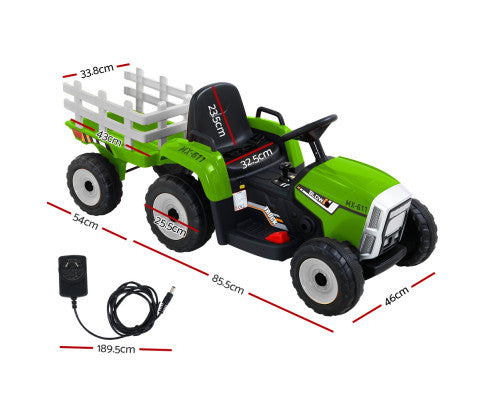 Rigo Ride On Car Tractor Trailer Toy Kids Electric Cars 12V Battery Green