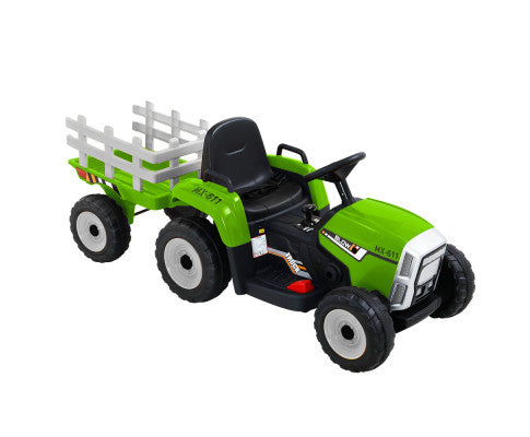 Rigo Ride On Car Tractor Trailer Toy Kids Electric Cars 12V Battery Green