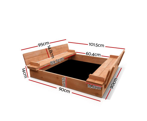 Keezi Wooden Outdoor Sandpit Set - Natural Wood