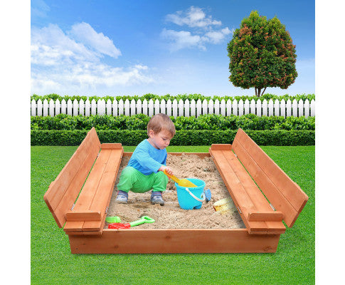 Keezi Wooden Outdoor Sandpit Set - Natural Wood