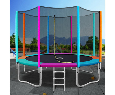 12FT Trampoline Round Trampolines Kids Safety Net Enclosure Pad Outdoor Gift Multi-coloured