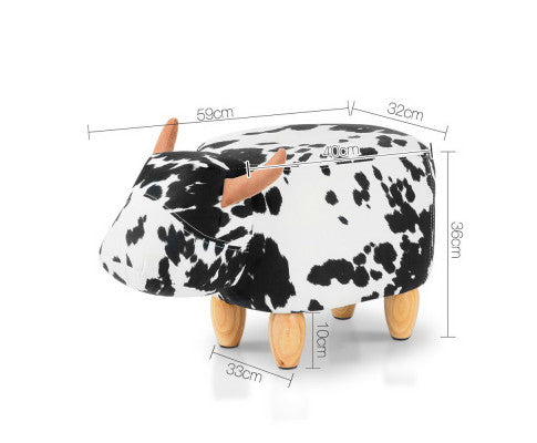 Keezi Kids Ottoman Foot Stool Toy Cow Chair Animal Foot Rest Fabric Seat White