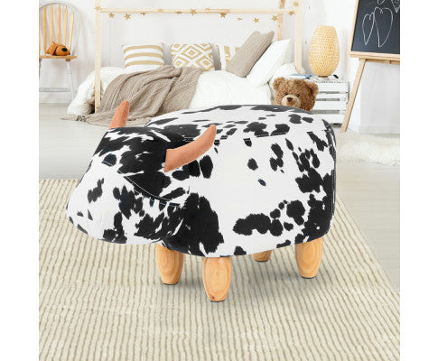 Keezi Kids Ottoman Foot Stool Toy Cow Chair Animal Foot Rest Fabric Seat White