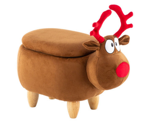 Velvet Brown Deer Ottoman Storage with Wooden Footrest