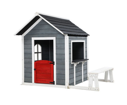 Kids Cubby House Outdoor Pretend Play Bench Wooden Playhouse Childrens