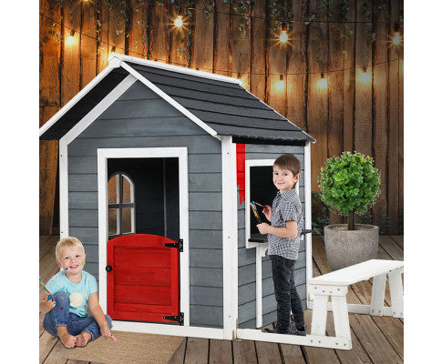 Kids Cubby House Outdoor Pretend Play Bench Wooden Playhouse Childrens